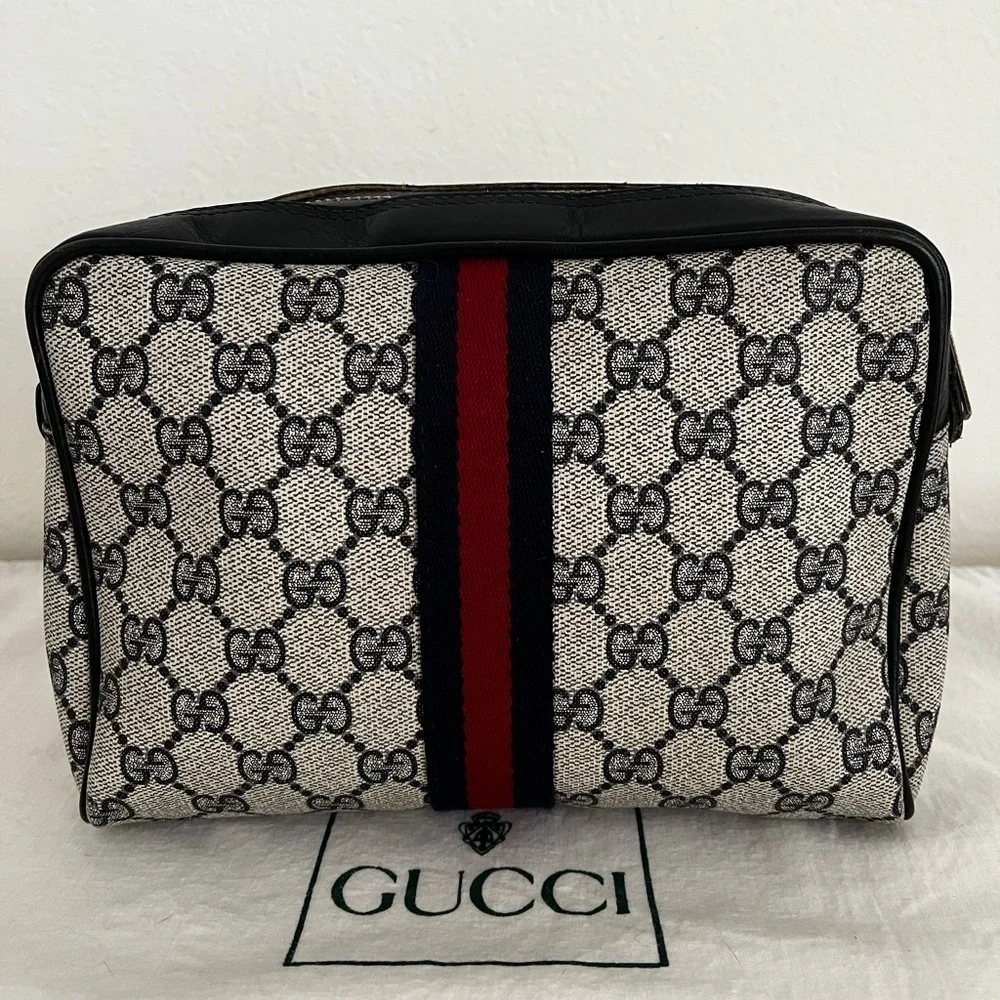 Gucci Blue GG Supreme Sherry Line Clutch Cosmetic Pouch Late1970s-84 Collectible